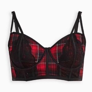 TORRID UNLINED LONGLINE STRAPPY BRALETTE - PLAID RED